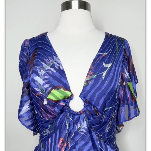 TANYA TAYLOR Janelle blue floral silk tiered burnout maxi dress - Picture 5 of 10